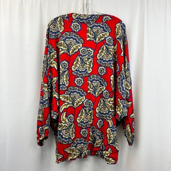 Maurices Womens Open Front Red/Multi Floral Kimono Bat Sleeves S/M - Picture 7 of 9